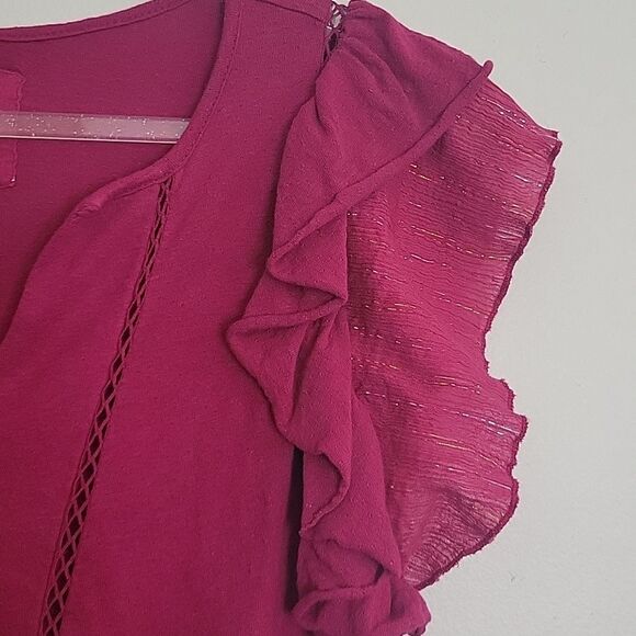 By Anthropolgie Caroline Raspberry Babydoll Blouse Ruffled Flounce sleev… - Picture 4 of 14